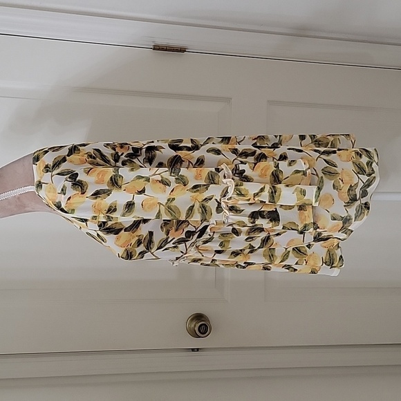 Mishca Size S Lemon / Citrus Babydoll Style Blouse, Sheer, Bell Sleeve, EUC - Picture 4 of 12